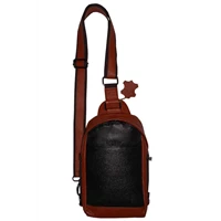 Men's Leather Sling bag MK-01 Two Tone Alloy Orange Mix Black 8inc