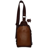 Men's Leather Sling bag MK-01 Two Tone Brown Mix Copper 8inc