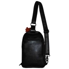 Men's Leather Sling bag MK-01 Black Two Tone Alloy Mix Orange 8inc 2