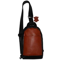 Men's Leather Sling bag MK-01 Black Two Tone Alloy Mix Orange 8inc